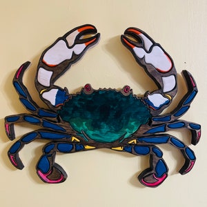 Handcrafted intarsia crab