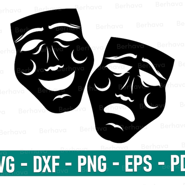 Theatre SVG,  Drama svg , Happy, Sad Faces png, Mask Silhouette,Theater masks svg,thespian mask svg,Comedy Tragedy svg