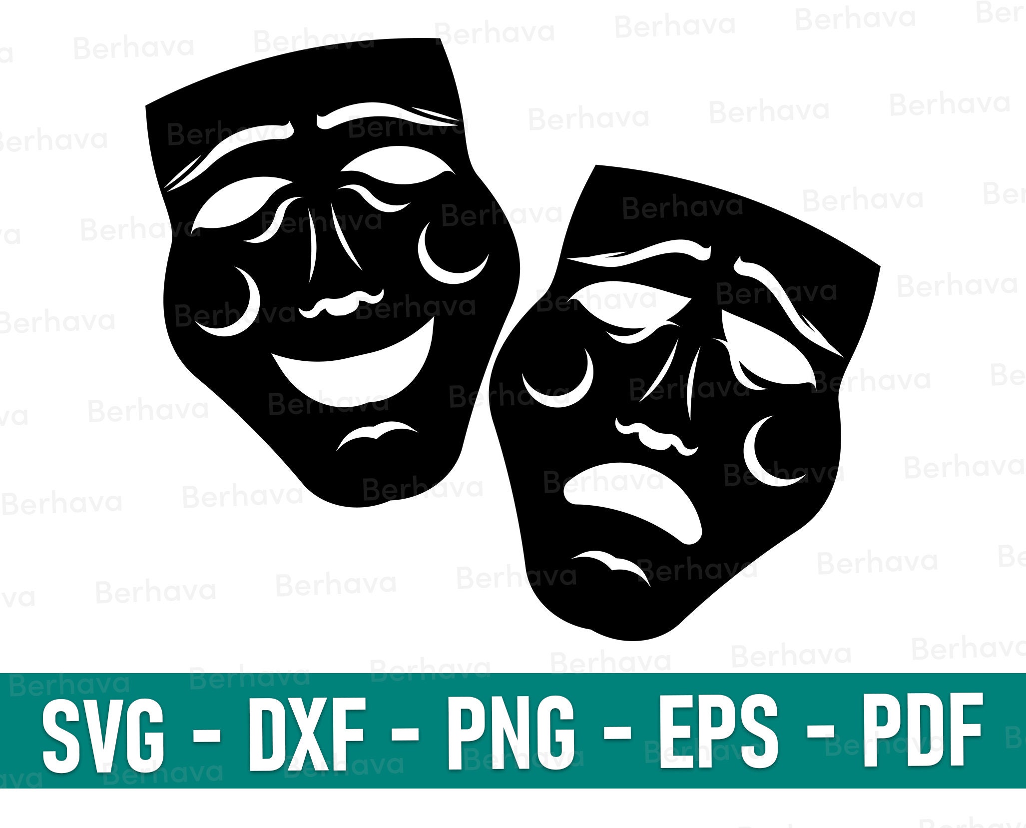 Theatre SVG, Drama svg , Happy, Sad Faces png, Mask Silhouette,Theater  masks svg,thespian mask svg,Comedy Tragedy svg