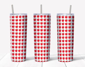 20 oz Skinny Tumbler, Apple Tumbler Design ,  Apples Tumbler ,  Red Apple Tumbler, Tumbler PNG Design, Straight & Tapered, Instant Download