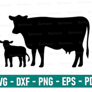 牛と子牛のシルエット svg/png/dxf/eps/pdf、牛 Svg、牛 Cricut、牛 Png、牛 ベクター クリップアート、牛 | 即時ダウンロード用のデジタル ファイル。