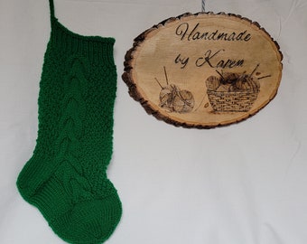 Medium-Sized Cable Knit Holiday Stocking  | Christmas Stocking | Hand Made Knitted Stocking