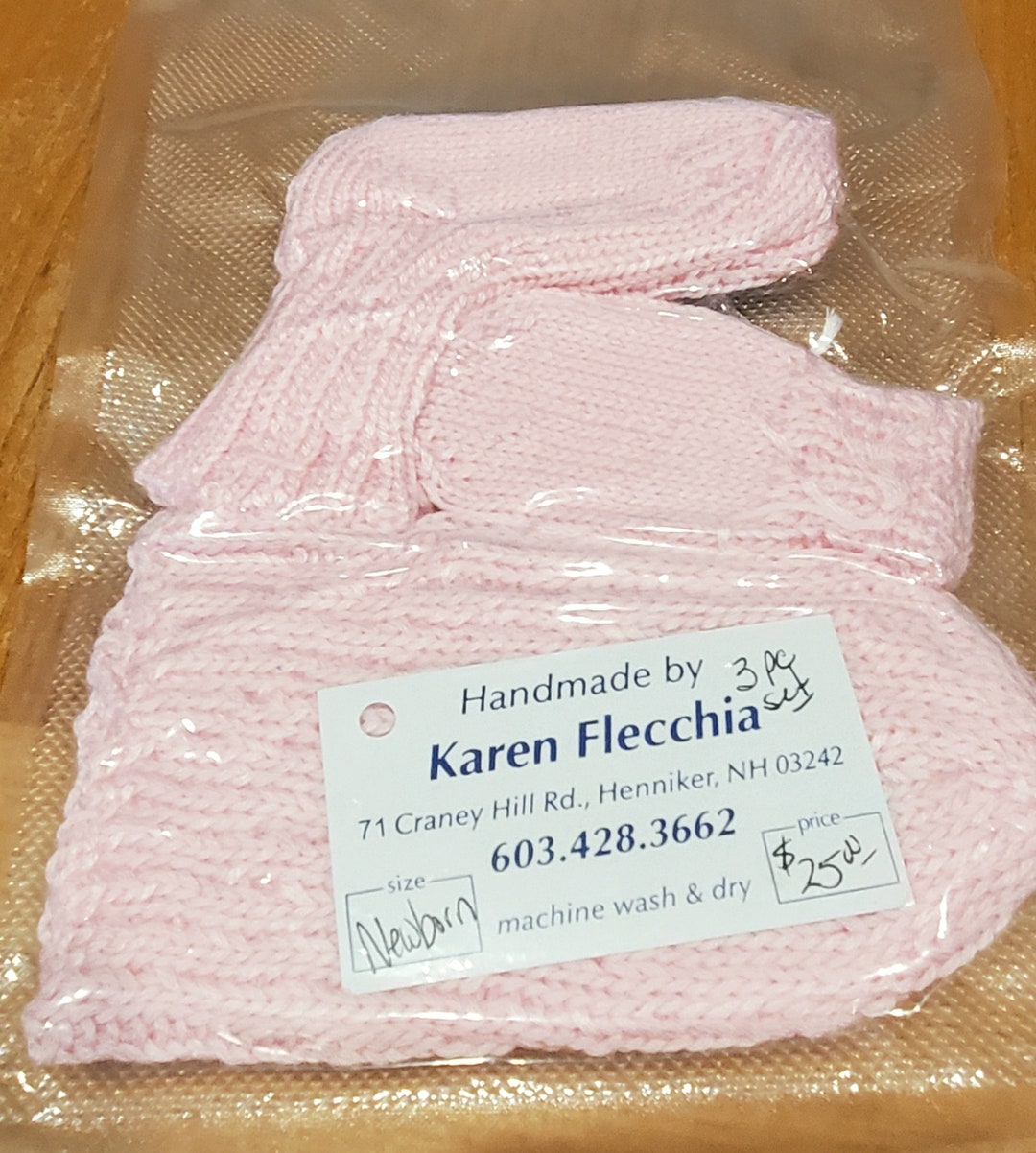 Baby Knit Gift Set 3 Pieces in Pink Yarn, Hat, Thumbless Mittens, Socks ...
