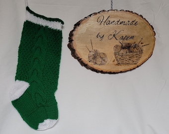 Medium-Sized Cable Knit Holiday Stocking  | Christmas Stocking | Hand Made Knitted Stocking