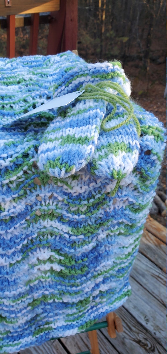 Beautiful Knitted Baby Variegated Blanket/afghan in Blue, White
