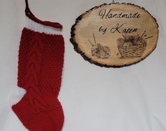 Medium-Sized Cable Knit Holiday Stocking  | Christmas Stocking | Hand Made Knitted Stocking