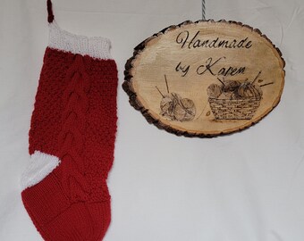 Medium-Sized Cable Knit Holiday Stocking  | Christmas Stocking | Hand Made Knitted Stocking