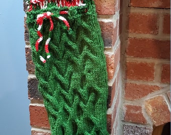 Large-Sized Cable Knit Holiday Stocking  | Christmas Stocking | Hand Made Knitted Stocking