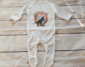Spooky Halloween Dinosaur Sleepsuit, Babygrow, Babygro,  Onsie Vest Gift, Baby's First Personalised Halloween Outfit