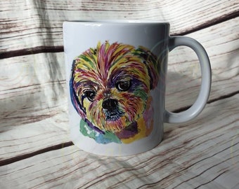 Shih Tzu Dog Mug, Personalised Dog Mug, Christmas Hot Chocolate Mug, Xmas Gifts for her, Xmas Gift for him, Stocking Filler, Watercolour Dog