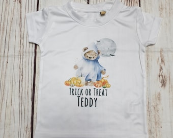 Kids Halloween Ghost Bear T-Shirt, Keepsake Halloween Gift, Pumpkin T-Shirt, Personalised Baby Clothes, Spooky Gifts, Kids Tshirts