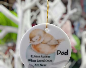 Robin Christmas Tree Decoration, Keepsake Christmas Robin Gift, Ceramic Robin Ornament, Custom Made Gifts, Remembrance Gift, Robins Appear
