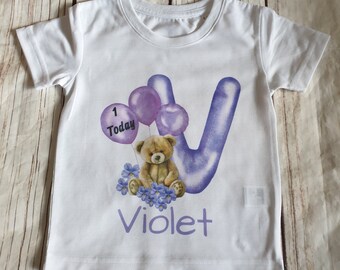 Birthday Bear T-Shirt, Keepsake Birthday Gift, Purple Themed Birthday Tshirt, I Am One, Two, Three, Slogan Tshirt, Custom Made Gifts