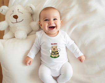 Bee Mine Valentine's Day Sleepsuit, Personalised Capybara Babygrow Romper, Mummy's Daddy's Little Valentine, Cute Valentine Bib Gift