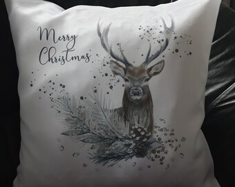 Christmas Stag Cushion, Traditional Deer Gifts, Stag Pillow, Gifts For Her, Gifts for Him, Keepsake Stag Gifts, Home Decor, Stocking Fillers
