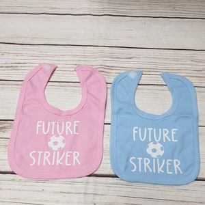 Future Striker Baby Bib, Blue or Pink, Baby Gift Bib, Gift for Her, Gift for Him, Baby Shower Gifts, New Mum Gift, Football Memorabilia
