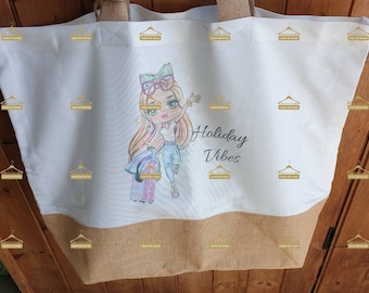 Personalisierte große Tote Strandtasche, große Shopper, Uni Tasche, personalisierte Jute-Einkaufstasche, große Buchtasche, individuell bedruckte Tasche, Urlaubstasche
