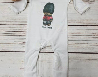 London Royal Guard Bear Baby Sleepsuit Personalised Gift