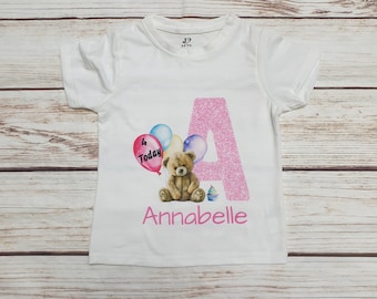 Birthday Bear T-Shirt, Keepsake Birthday Gift, Age T-Shirt, Personalised Baby Clothes, Kids Tshirts, I Am One, Two, Three, Slogan Tshirt