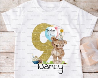 Es mi oso de cumpleaños camiseta hecha a medida, regalo de cumpleaños de recuerdo, camiseta de oso, ropa de bebé personalizada, camisetas para niños, soy uno, dos
