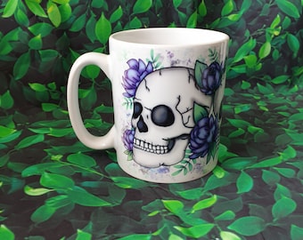 Skull Floral Mug, Gothic Gifts, Personalised Teacher Gifts, Ceramic Coffee Mug, Gifts for Her, Gifts for Him, Stocking Filler
