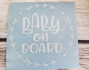 BABY ON BOARD Personalised White Vinyl Car Window Sticker