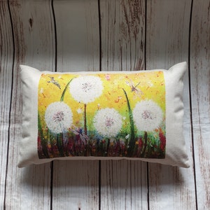Cute Dandelion Wishes Cushion, Dragon Fly Scenery Pillow, Gift For Her,  Birthday Present Ideas, Keepsake Cushion, Linen Home Decor