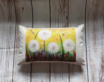 Cute Dandelion Wishes Cushion, Dragon Fly Scenery Pillow, Gift For Her,  Birthday Present Ideas, Keepsake Cushion, Linen Home Decor