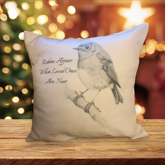 Personalisierte Trauer, Erinnerung Robins erscheinen Kissen, Wohnkultur, Weihnachtsdenmal Geschenk, Beileid Geschenk, Erinnerung an geliebte Menschen