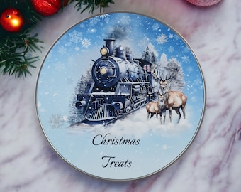 North Pole Express Custom Made Christmas Tin, Christmas Eve Box Filler, Stocking Filler, Personalised Treat Tin, Cookie Train Tin