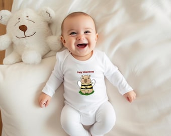 Capy Valentines Sleepsuit, Personalised Capybara Babygrow Romper, Mummy's Daddy's Little Valentine, Cute Valentine Bib Gift