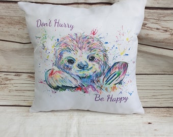 Sloth Watercolour Cushion, Gift For Her, Gift for Him, Keepsake Gifts, Custom Made Cushion, Stocking Filler, Quirky Gifts, Personalised Gift