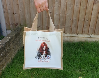 Gothic Girl Poker Player, Personalised Jute Bag Medium with Fabric Pocket, Lunch Bag, Teacher Nurse Work Bag Office Gift, Stocking Filler