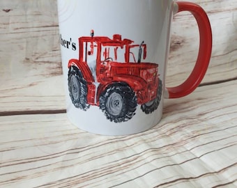Fathers Day Tractor Mug, Personalised Red Tractor Mug, Dad or Grandad Gift, Ceramic Mug, Mug For Dad, Birthday Gift For Him, From Kids