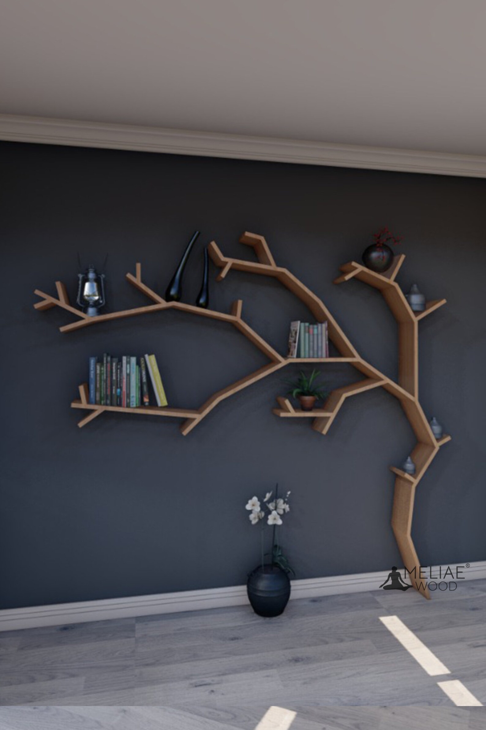 Large Wooden Tree Bookcase Rustic Tree Bookshelf Wooden Etsy