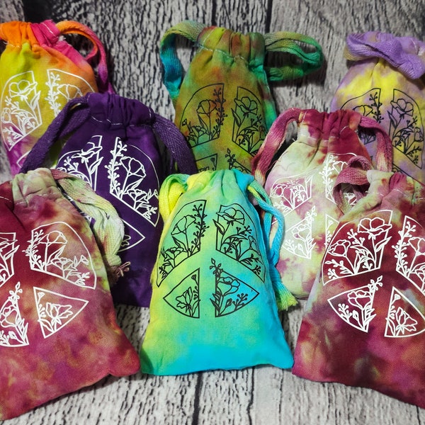 Crystal & jewelry tie dye bag | small gifting idea | peace sign | 3x5 mini bag | coin and token pouch | spell pouch | gemstone bag