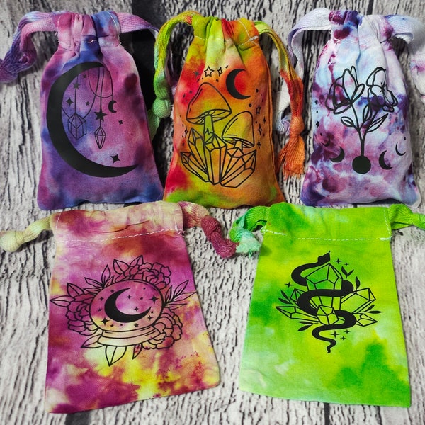 Crystal & jewelry tie dye bag | small gifting idea | coin and token pouch | gemstone bag | spell pouch | drawstring pouch | mini bags