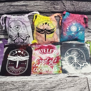 Drawstring pouch | tie dye bag | small gifting idea | coin and token pouch | gemstone bag | spell pouch | hippie style | dra
