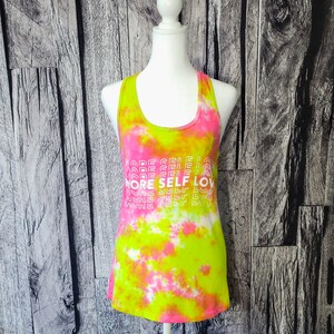 Woman&#39;s medium tie dye tank top | more self love |  racerback style tank | Workout top | Yoga top | Beach tank | women&#39;s medium tops