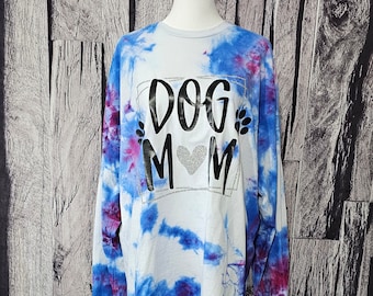 Dog mom adult large long sleeve shirt | unisex ice dye | hippie boho style