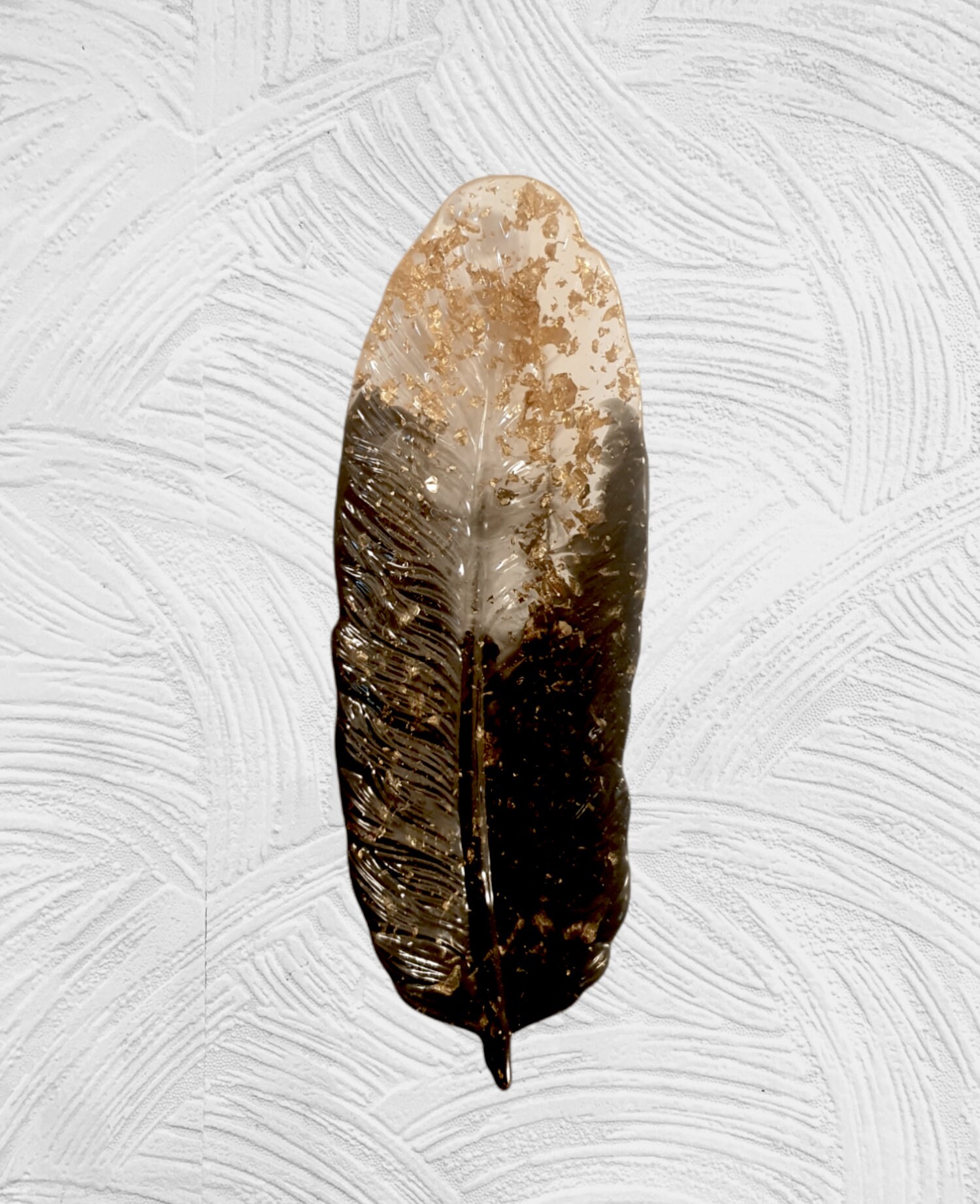 Plateau Plume Design Noir et Transparent Parsemé de Feuilles d'or