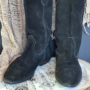 1985 Black Suede Flat Calf Boots w/Toe Plates - Paris, France