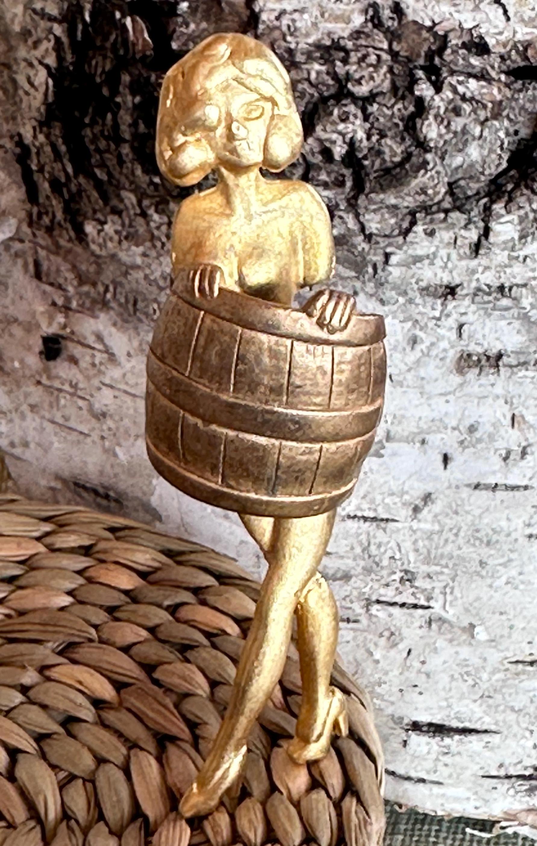 Vintage O.A.J.C. Nude Woman W/ Barrel - Gold Toned Pin Broach - Etsy