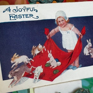 Antique 1900 Easter Original Print Post Card - Joyful Easter - Bunny Math!  (Unused)
