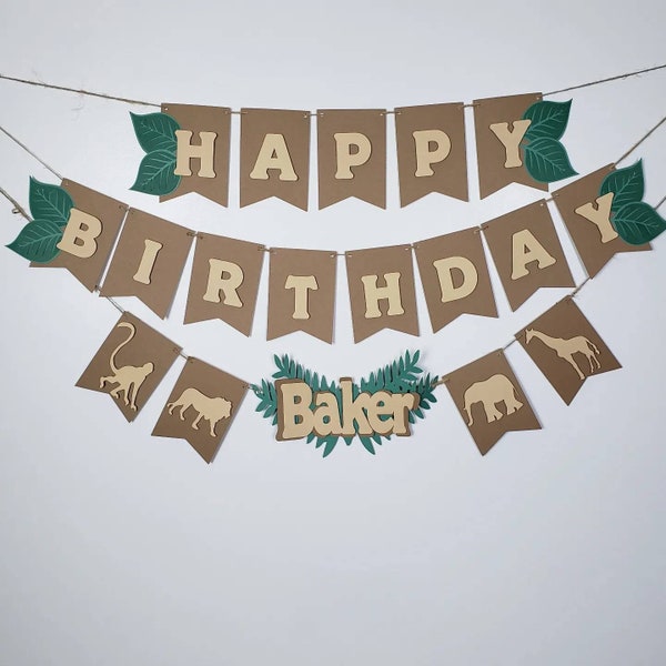 Zoo Safari Themed Birthday Banner, Jungle Party Banner, Party Animal, Banner, Happy Birthday Banner, Photo prop Banner, Neutral