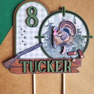 Personalized Turkey Hunting Birthday Cake Topper, Rustic Hunter Party Decor