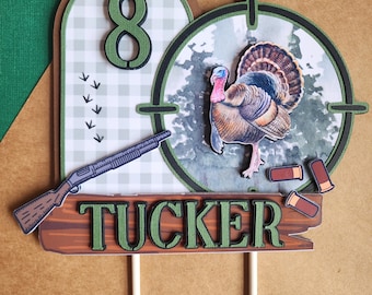 Personalized Turkey Hunting Birthday Cake Topper, Rustic Hunter Party Decor