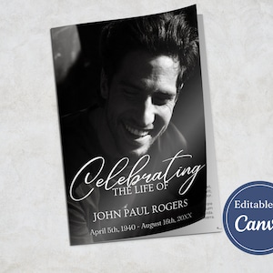 Simple Photo Collage Obituary Template, Funeral Program Template, Celebration of Life, Memorial Program, Black and White, 8 pages