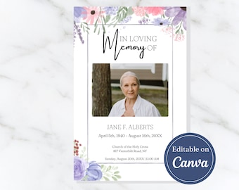 Watercolor Obituary Template, Funeral Program Template, Collage, Celebration of Life, Memorial Program, 4 pages