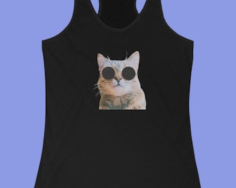 Funny Cat Lover Camiseta sin mangas / Camiseta Cat Funny / Estampado de gato tanque de mujer